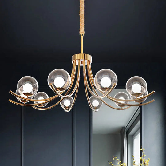 Modern Style Clear Glass Ball Chandelier - Golden Hanging Lamp With Curved Arm (6/8/10 Heads) 10 /