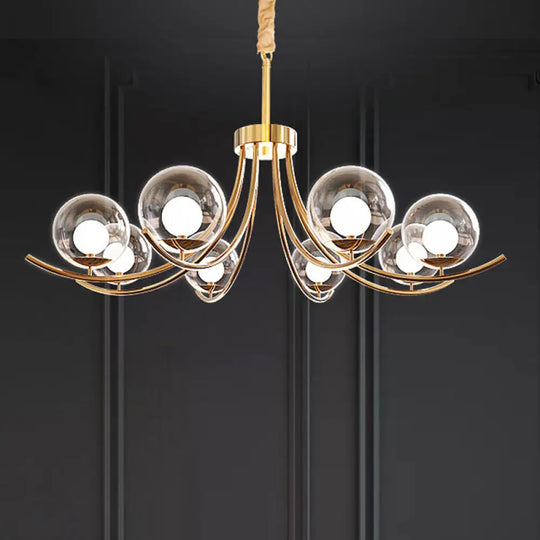 Modern Style Clear Glass Ball Chandelier - Golden Hanging Lamp With Curved Arm (6/8/10 Heads) 8 /