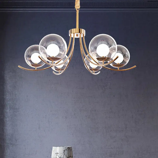 Modern Style Clear Glass Ball Chandelier - Golden Hanging Lamp With Curved Arm (6/8/10 Heads) 6 /