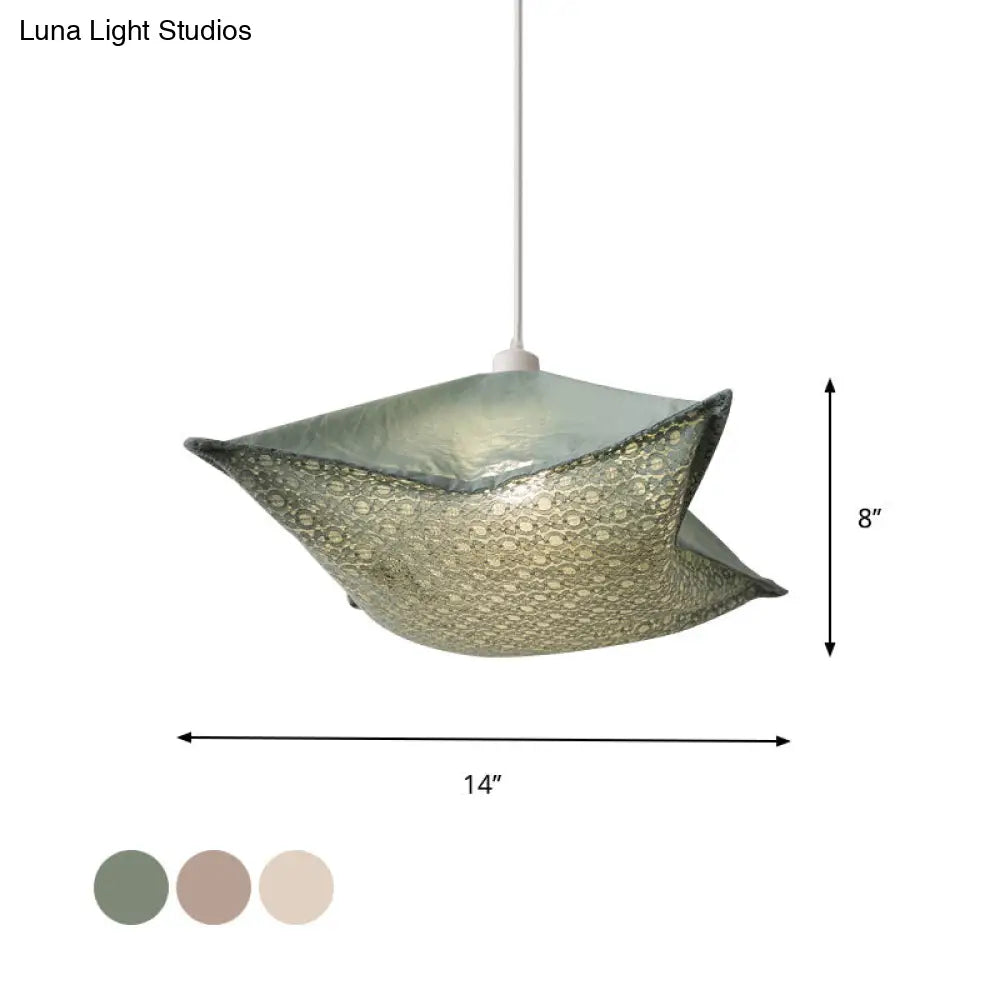 Patterned Fabric Hanging Lamp With Modern Style And 1 Bulb In Light-Purple/White/Green For Living