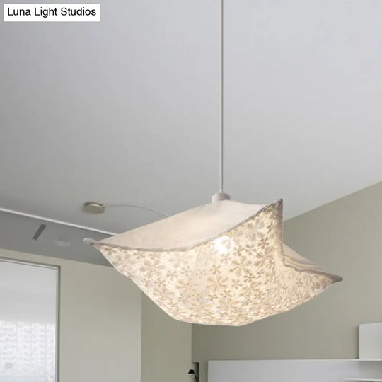 Modern Style Cushion Hanging Lamp With Patterned Fabric - 1 Bulb Pendant Ceiling Light For Living