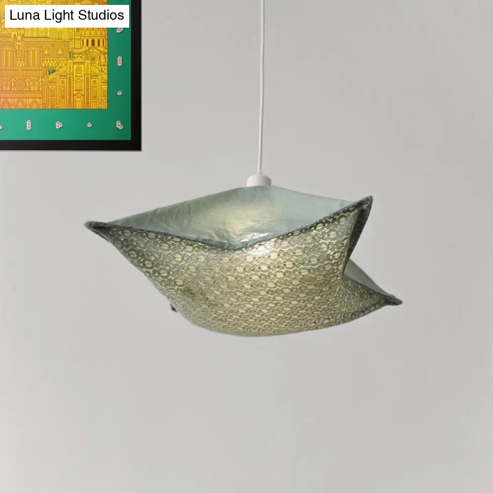 Modern Style Cushion Hanging Lamp With Patterned Fabric - 1 Bulb Pendant Ceiling Light For Living