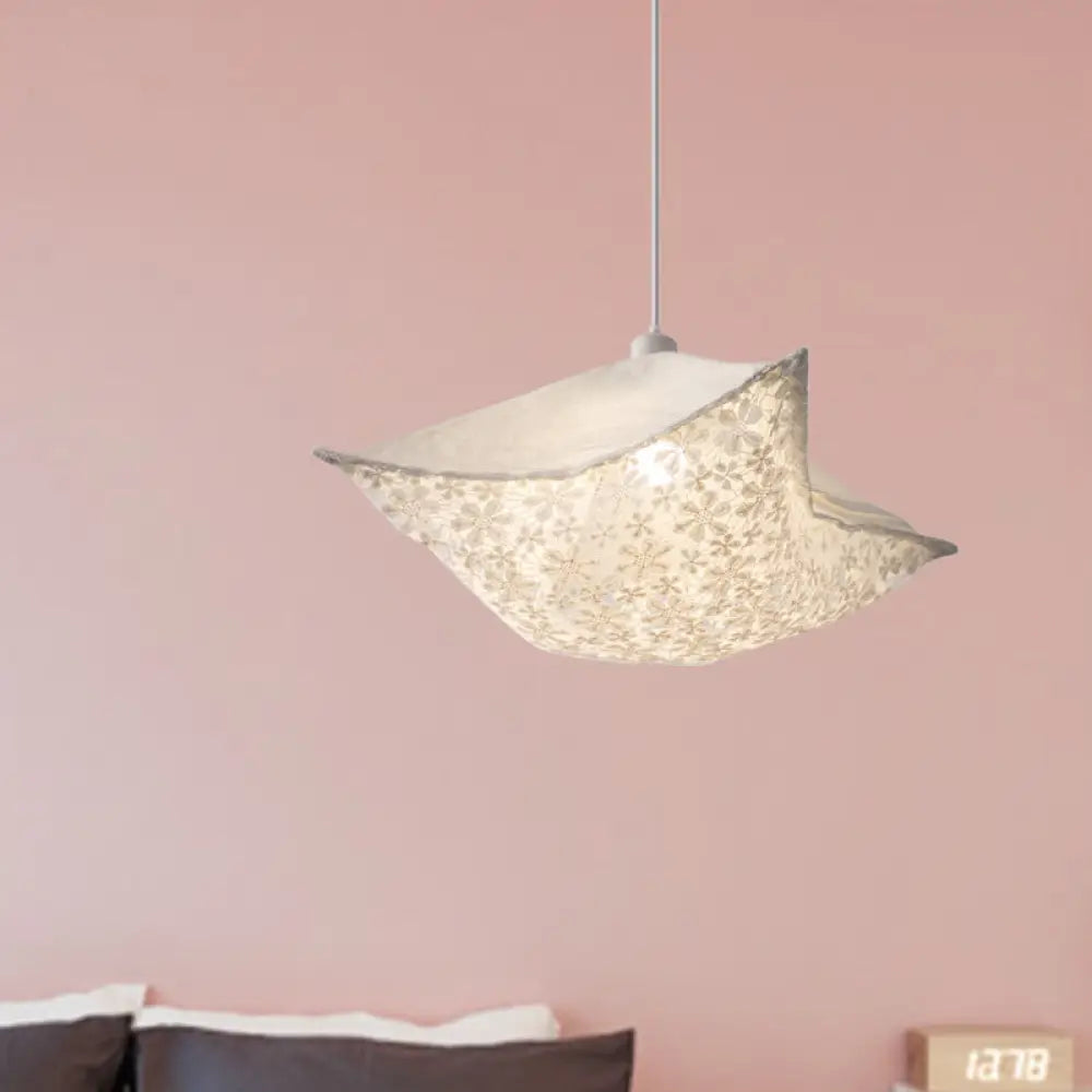 Modern Style Cushion Hanging Lamp With Patterned Fabric - 1 Bulb Pendant Ceiling Light For Living