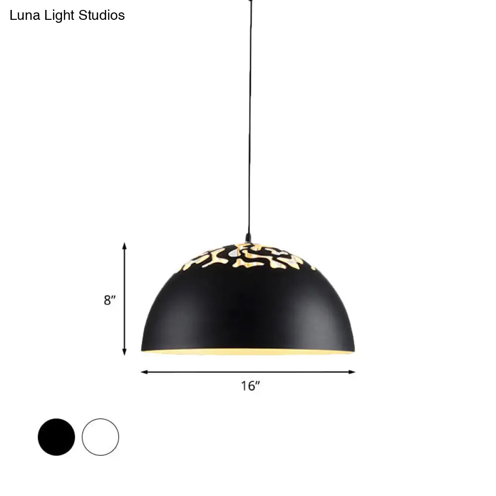 Domed Metal Pendant Lamp - Modern Style Ceiling Light White/Black 14/16/20.5 1 Bulb Ideal For Dining