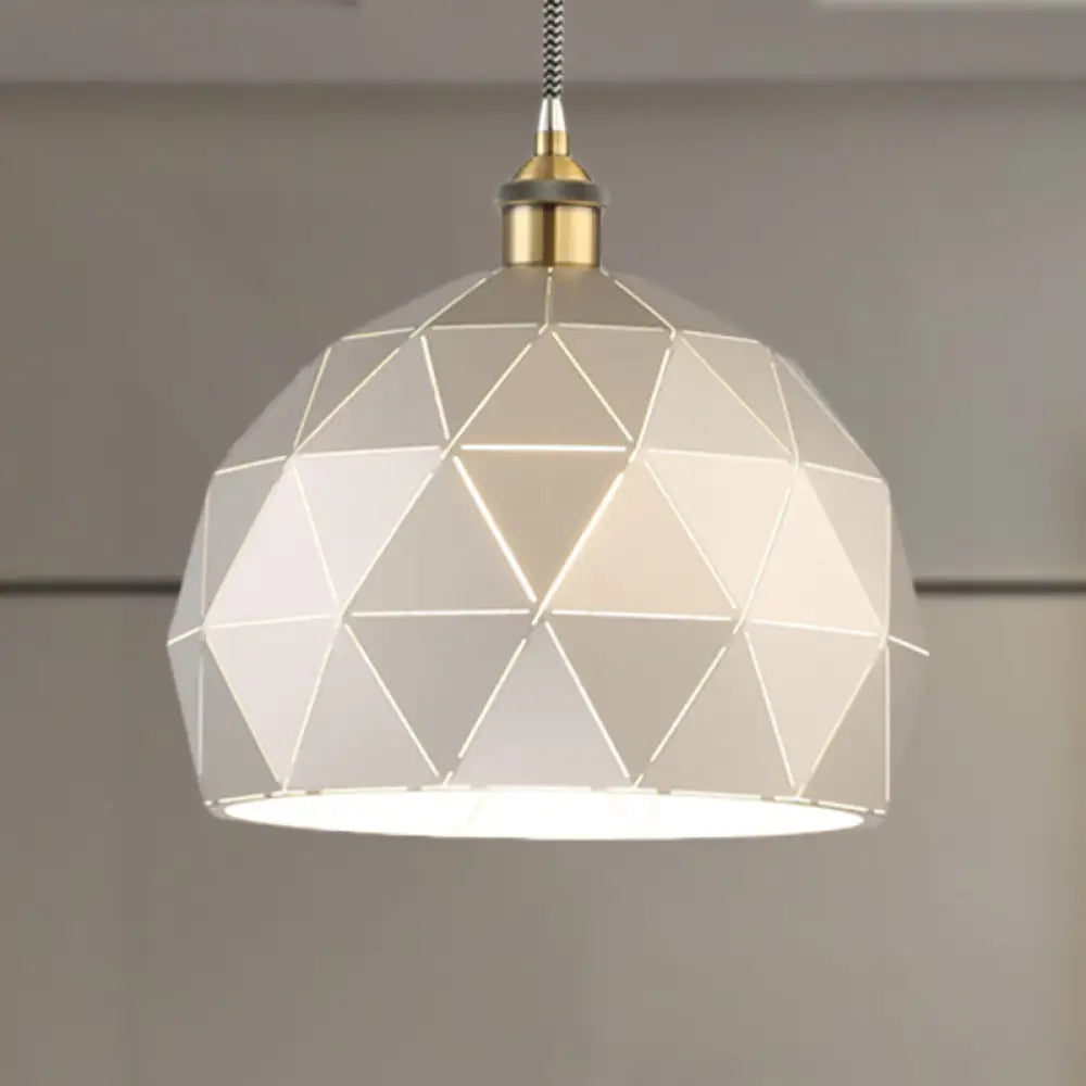 Modern Style Domed Suspension Light With Folded Design - Black/White Metal Hanging Lamp Over Table