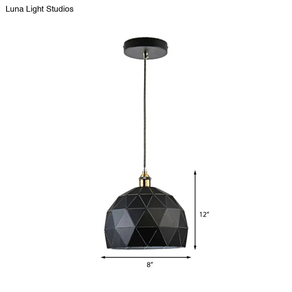 Modern Metal Hanging Lamp: 1-Light Domed Suspension Light With Folded Design In Black/White For