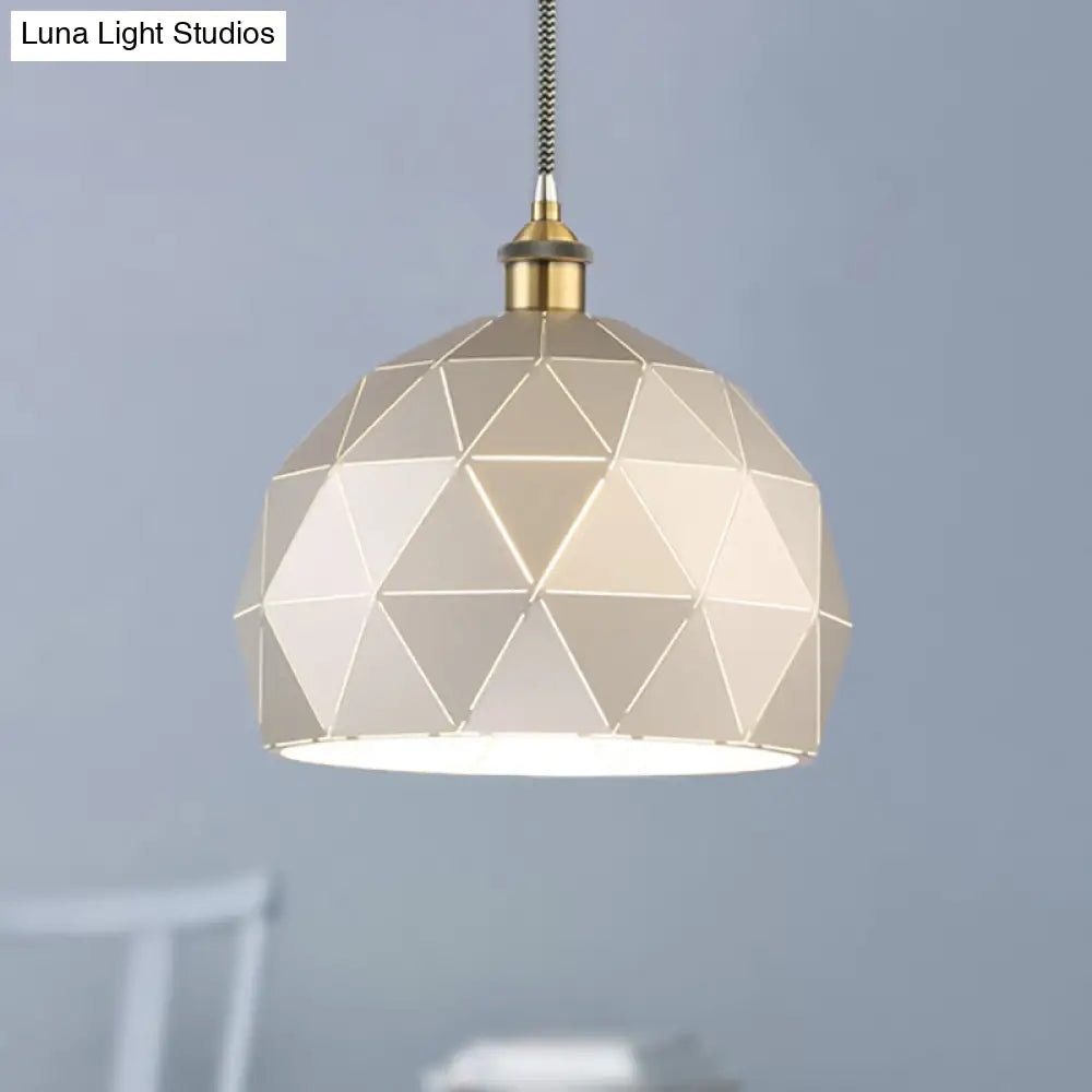 Modern Metal Hanging Lamp: 1-Light Domed Suspension Light With Folded Design In Black/White For