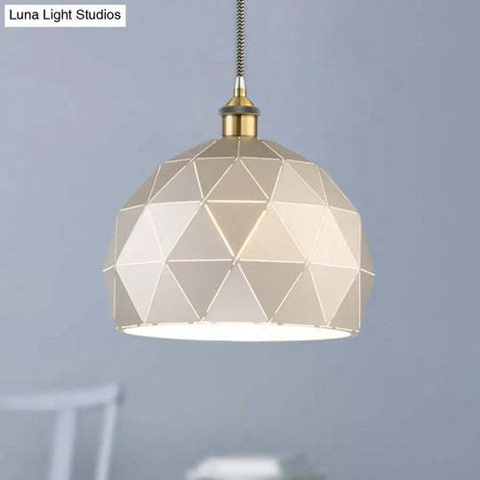 Modern Metal Hanging Lamp: 1-Light Domed Suspension Light With Folded Design In Black/White For