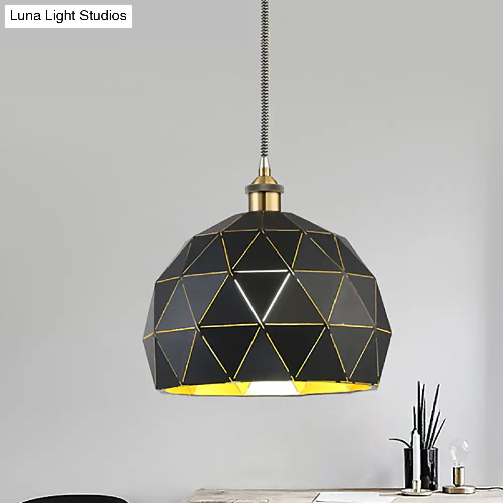 Modern Style Domed Suspension Light With Folded Design - Black/White Metal Hanging Lamp Over Table