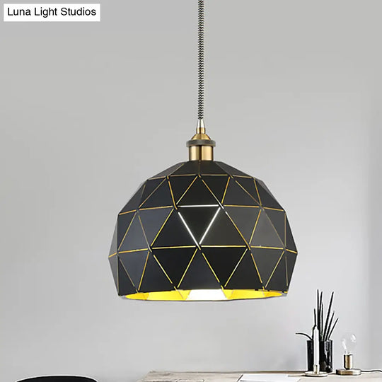 Modern Style Domed Suspension Light With Folded Design - Black/White Metal Hanging Lamp Over Table