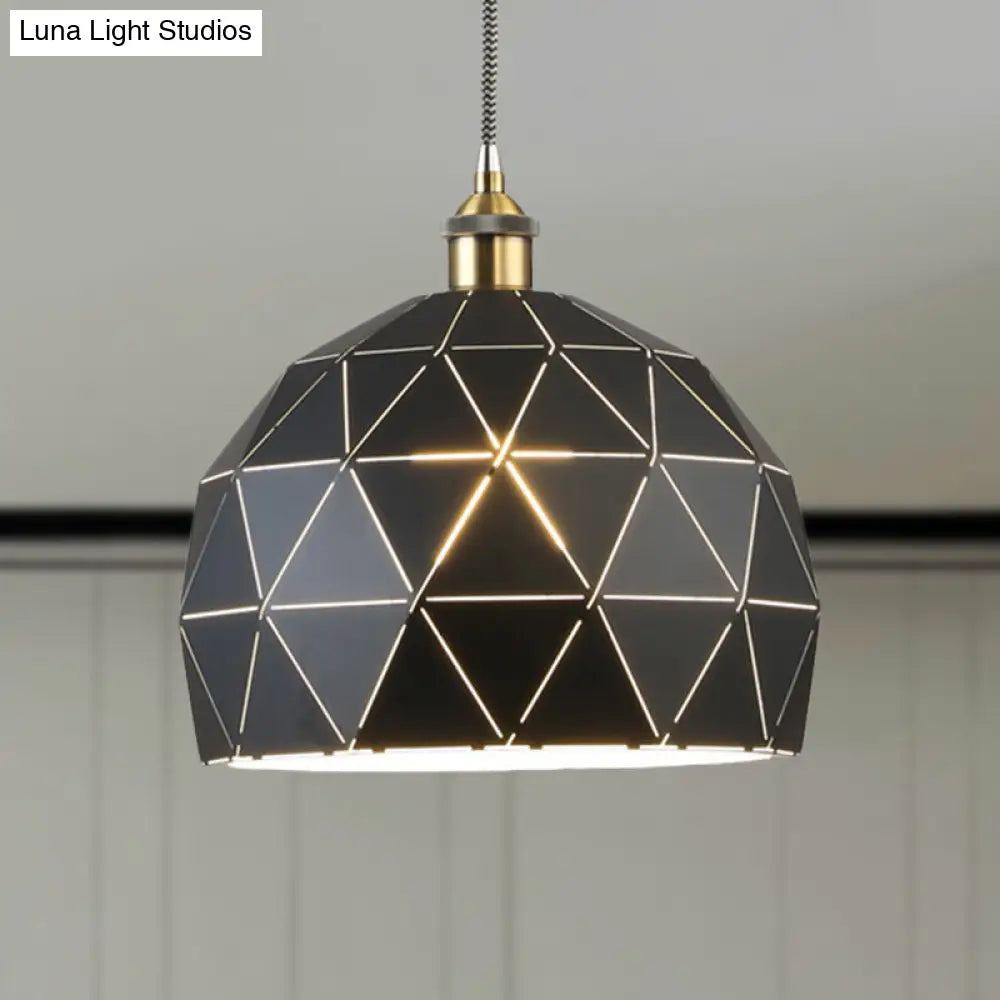 Modern Metal Hanging Lamp: 1-Light Domed Suspension Light With Folded Design In Black/White For