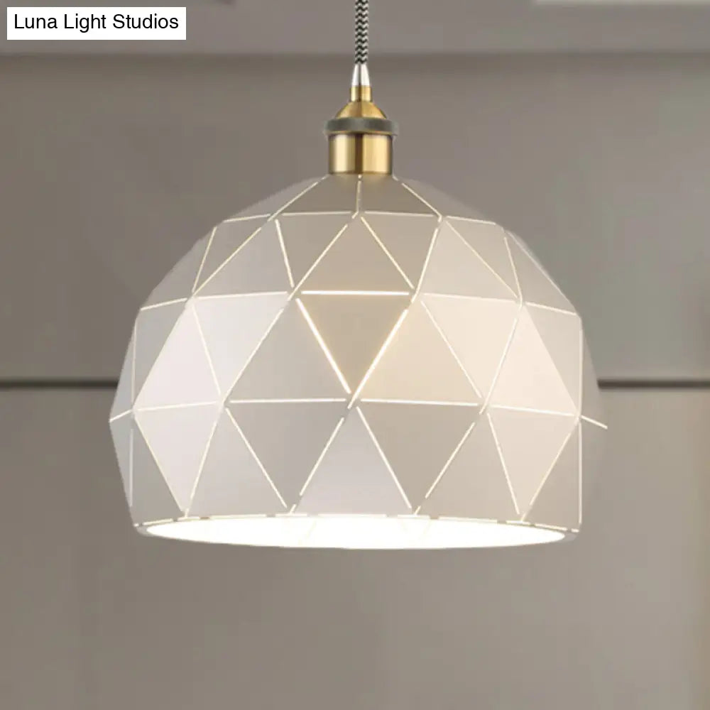 Modern Metal Hanging Lamp: 1-Light Domed Suspension Light With Folded Design In Black/White For