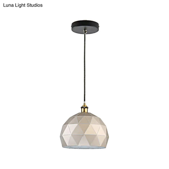 Modern Metal Hanging Lamp: 1-Light Domed Suspension Light With Folded Design In Black/White For