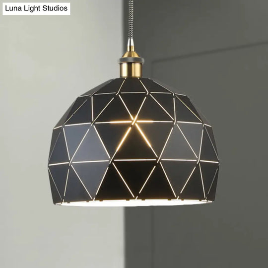 Modern Metal Hanging Lamp: 1-Light Domed Suspension Light With Folded Design In Black/White For