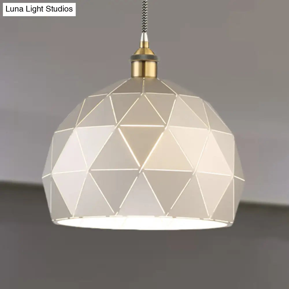 Modern Metal Hanging Lamp: 1-Light Domed Suspension Light With Folded Design In Black/White For