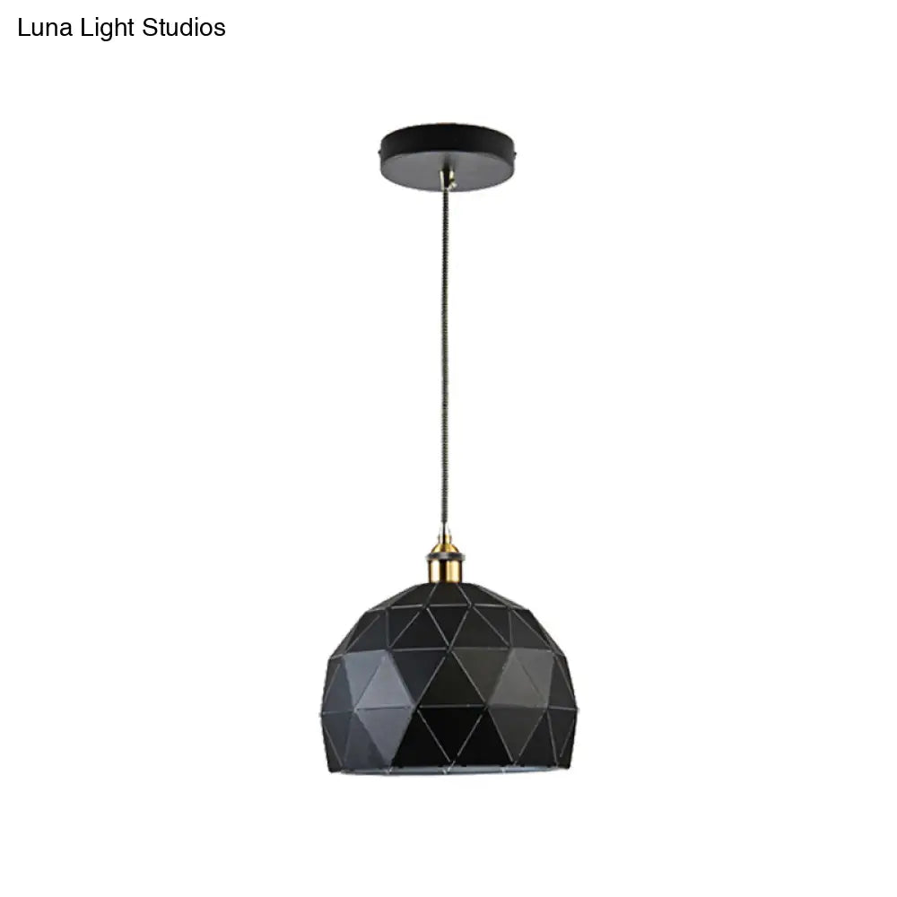 Modern Style Domed Suspension Light With Folded Design - Black/White Metal Hanging Lamp Over Table