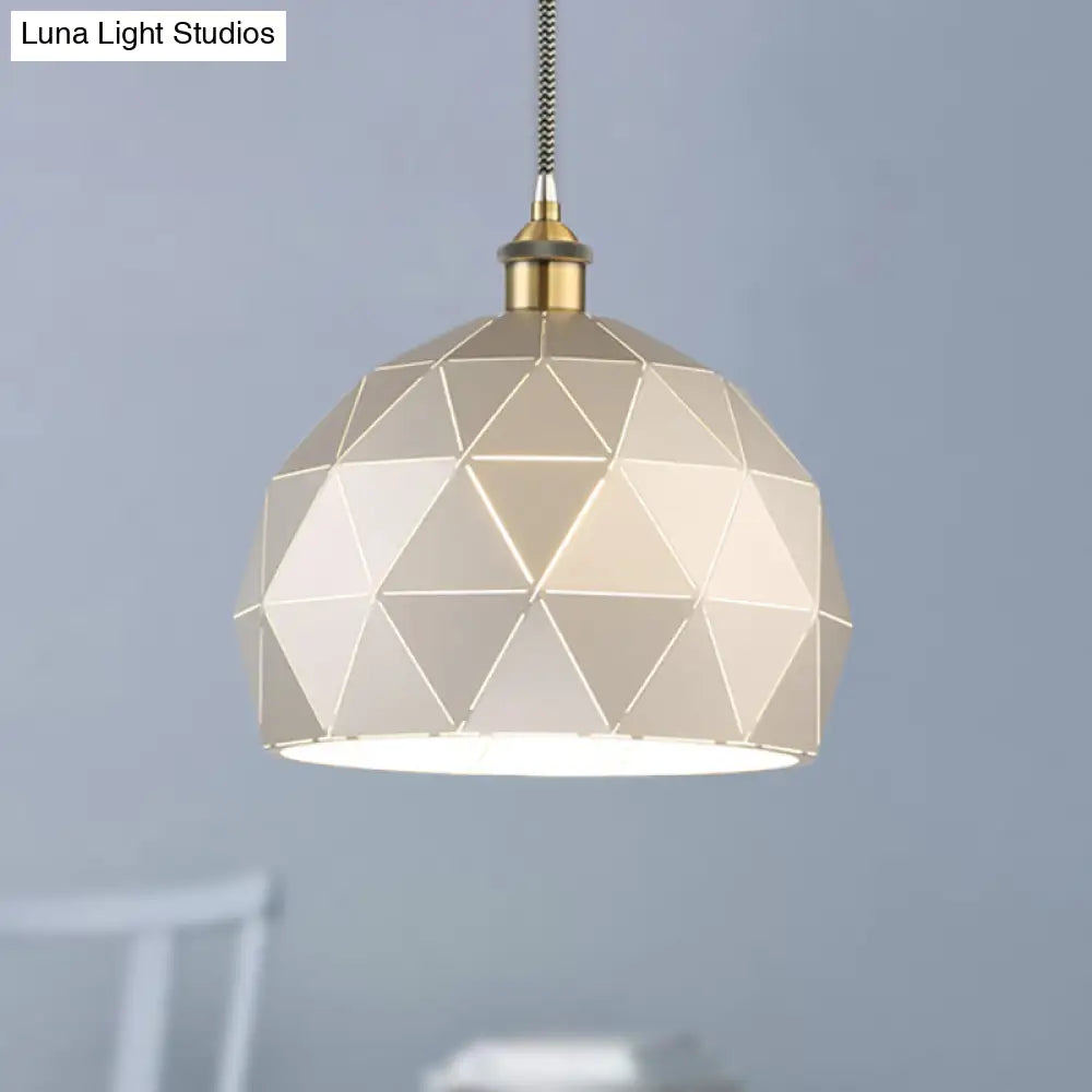 Modern Style Domed Suspension Light With Folded Design - Black/White Metal Hanging Lamp Over Table