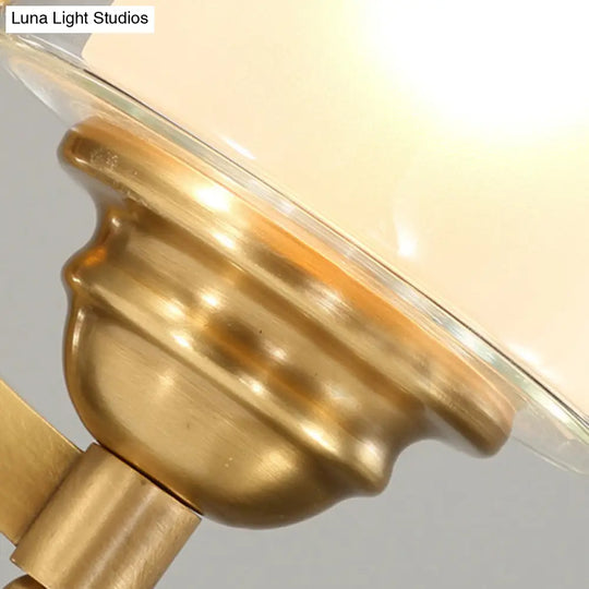 Modern Style Double Glass Indoor Wall Sconce Lighting - Cylindrical Brass Finish Lamp For Bedroom