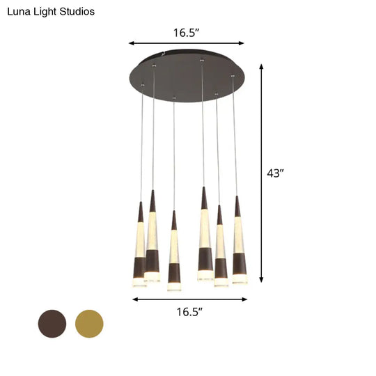 Modern Style Draping Multi-Light Adjustable Pendant With 6 Led Bulbs For Dining Room In Black/Gold