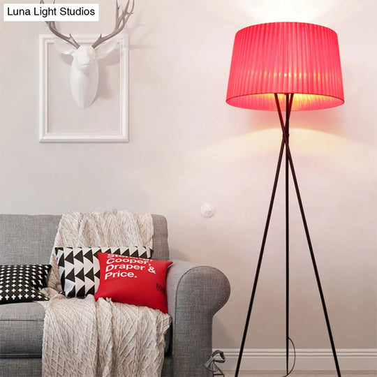 Modern Style Drum Shade Floor Lamp With Tripod Base - 1 Bulb Pink/Black/Red