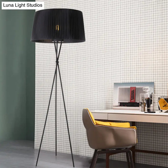 Modern Style Drum Shade Floor Lamp With Tripod Base - 1 Bulb Pink/Black/Red