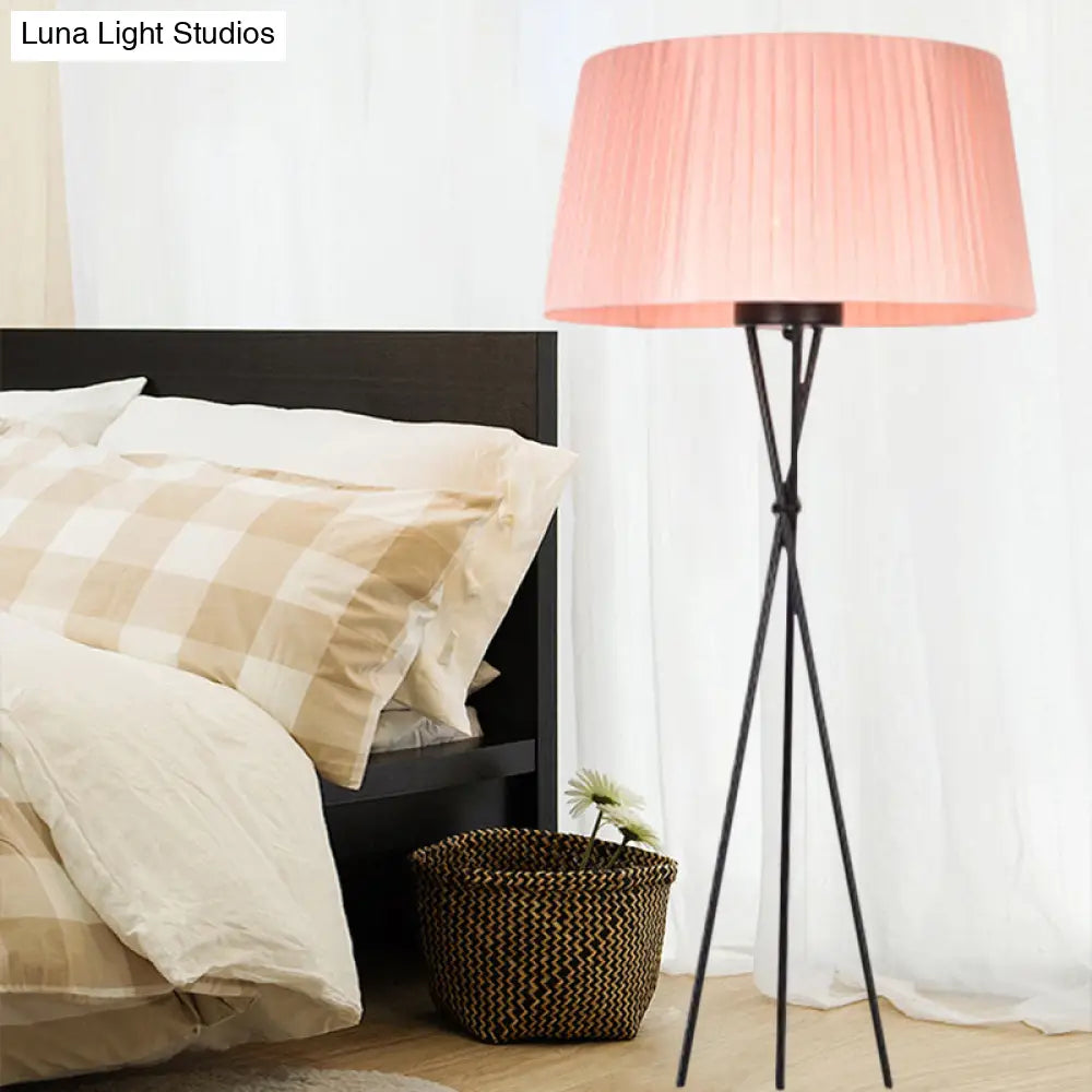 Modern Style Drum Shade Floor Lamp With Tripod Base - 1 Bulb Pink/Black/Red