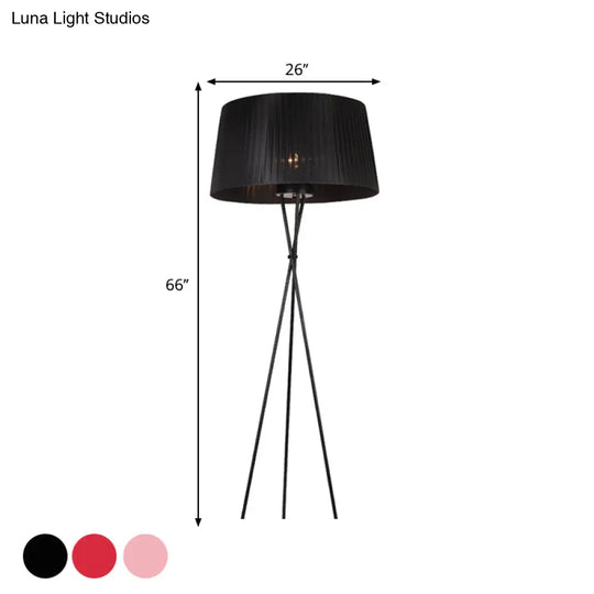 Modern Style Drum Shade Floor Lamp With Tripod Base - 1 Bulb Pink/Black/Red