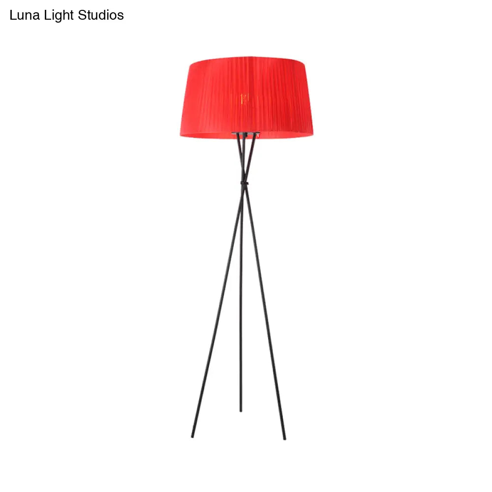 Modern Style Drum Shade Floor Lamp With Tripod Base - 1 Bulb Pink/Black/Red