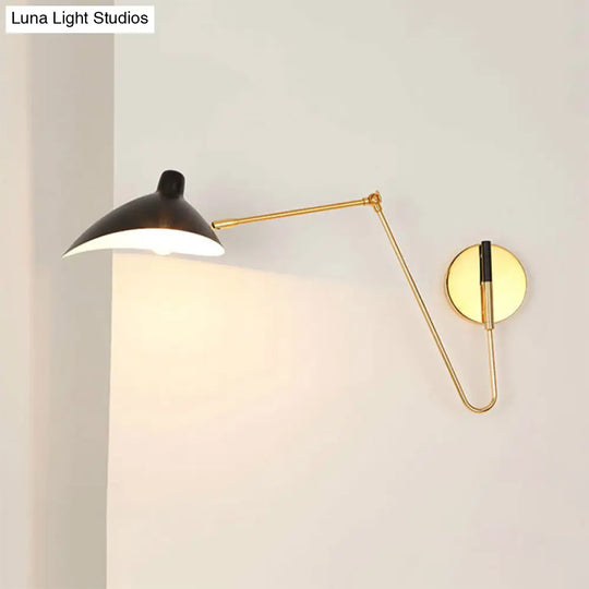 Modern Style Duckbill Shade Wall Lamp With Metallic Finish Black Sconce Lighting Straight/Curved Arm