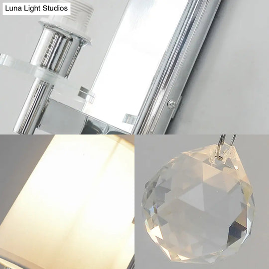 Modern Style Fabric Cone Wall Light With Crystal Ball Deco - 1 Head Chrome Sconce