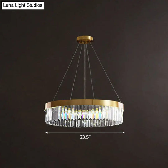 Modern Single Gold Chandelier Light - Circular Crystal Prism Suspension For Living Room / 23.5