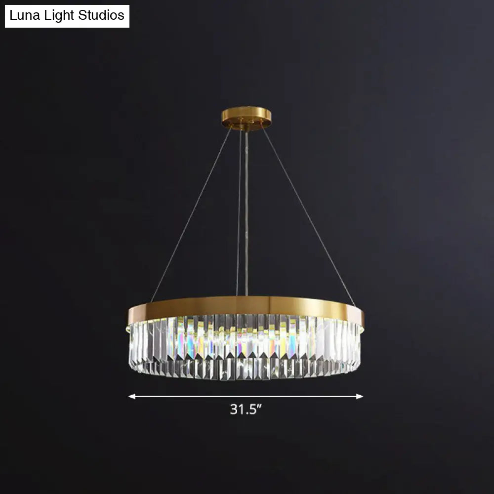 Modern Single Gold Chandelier Light - Circular Crystal Prism Suspension For Living Room / 31.5