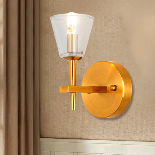 Modern Style Gold Cone Wall Sconce With Clear Glass Perfect For Bedroom 1 /