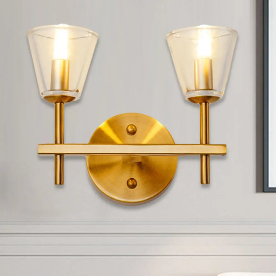 Modern Style Gold Cone Wall Sconce With Clear Glass Perfect For Bedroom 2 /