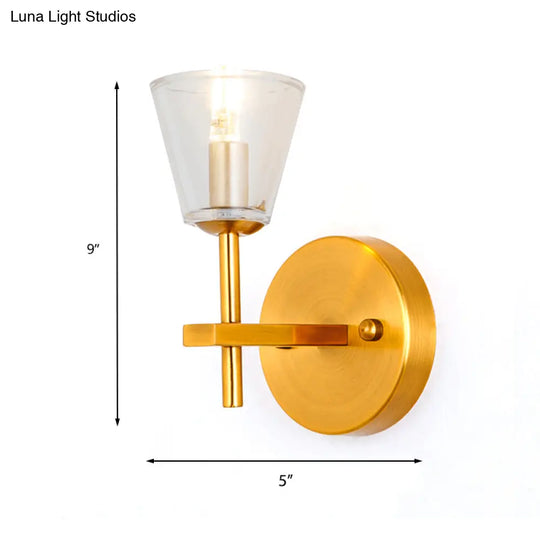 Modern Style Gold Cone Wall Sconce With Clear Glass Perfect For Bedroom