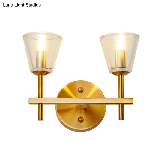 Modern Style Gold Cone Wall Sconce With Clear Glass Perfect For Bedroom