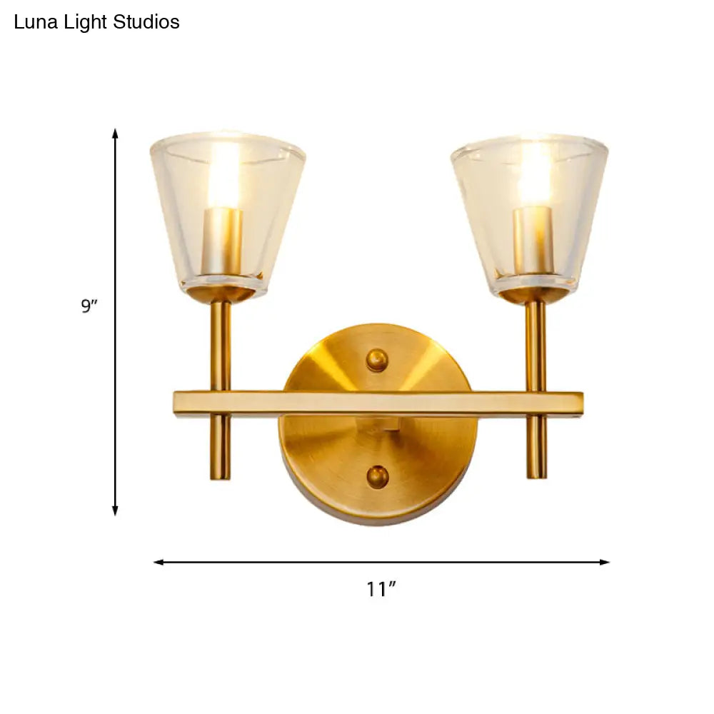 Modern Style Gold Cone Wall Sconce With Clear Glass Perfect For Bedroom