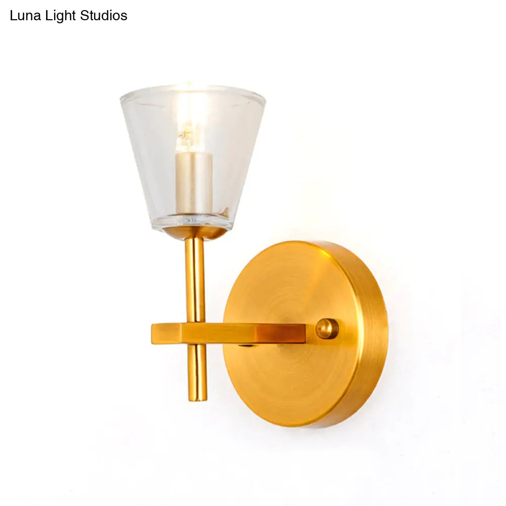 Modern Style Gold Cone Wall Sconce With Clear Glass Perfect For Bedroom