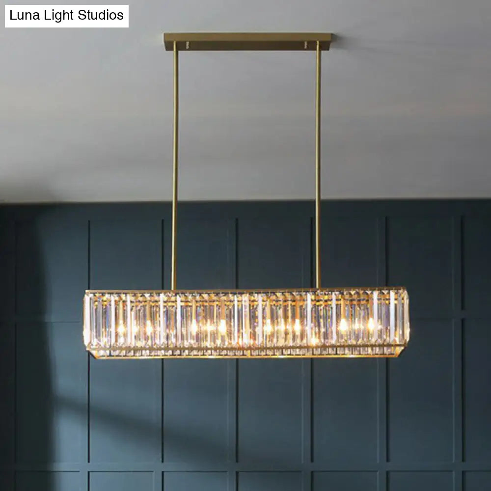 Modern Style Gold Crystal Island Pendant Light Fixture - Tri-Prism Rectangle Ceiling