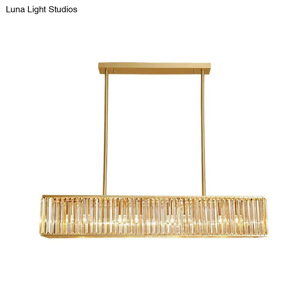 Modern Style Gold Crystal Island Pendant Light Fixture - Tri-Prism Rectangle Ceiling