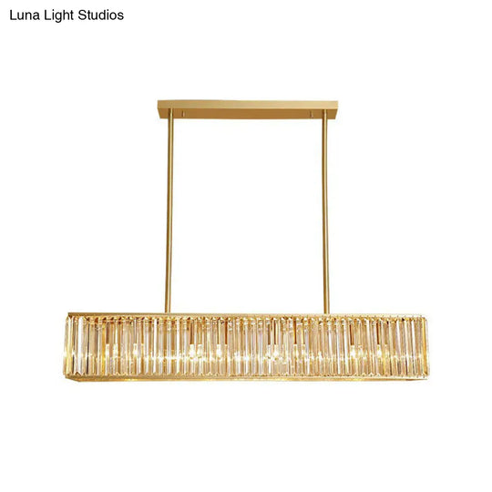 Modern Style Gold Crystal Island Pendant Light Fixture - Tri-Prism Rectangle Ceiling