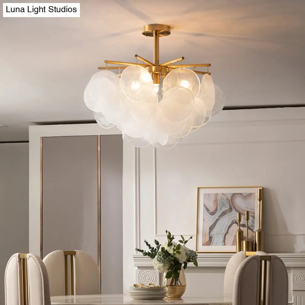 Modern Seedy Glass Disc Chandelier With Gold Finish For Dining Room