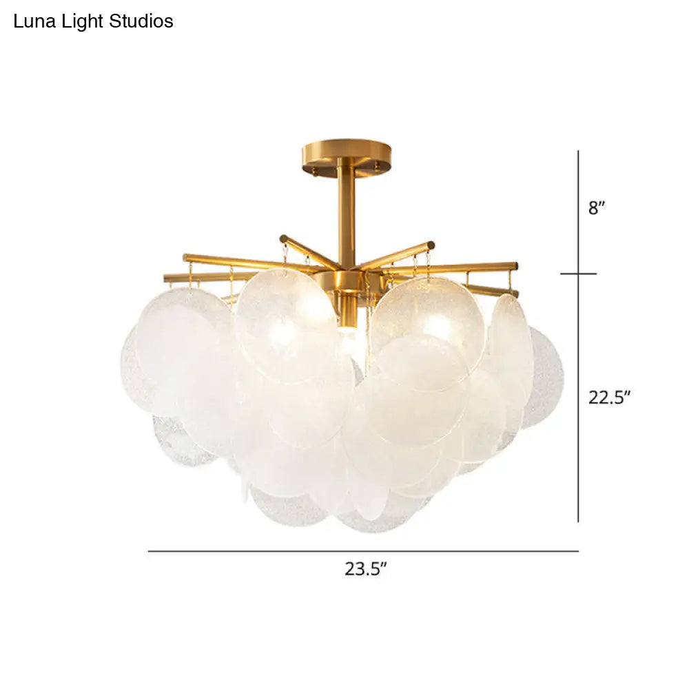 Modern Seedy Glass Disc Chandelier With Gold Finish For Dining Room / 23.5