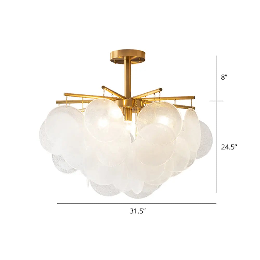 Modern Style Gold Finish Seedy Glass Disc Pendant Light For Dining Room Ceiling Chandelier / 31.5’