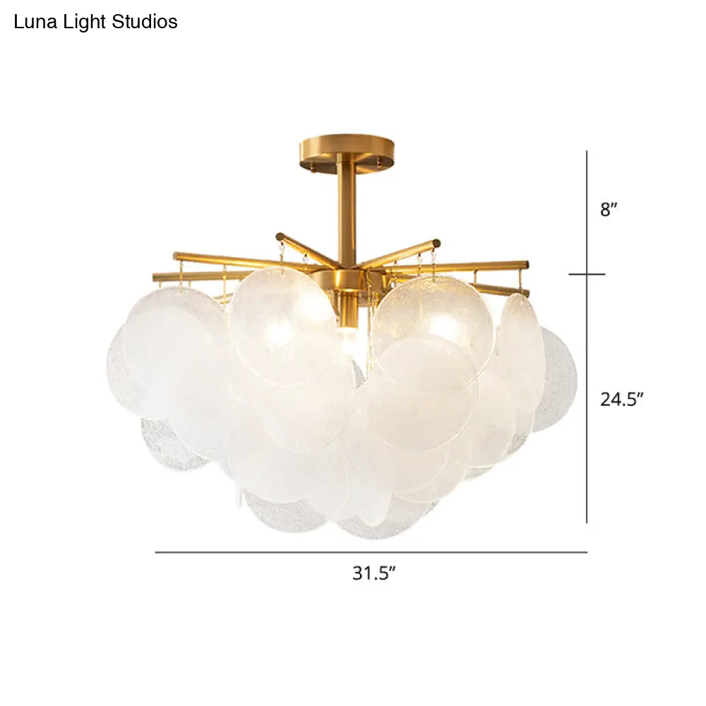 Modern Seedy Glass Disc Chandelier With Gold Finish For Dining Room / 31.5