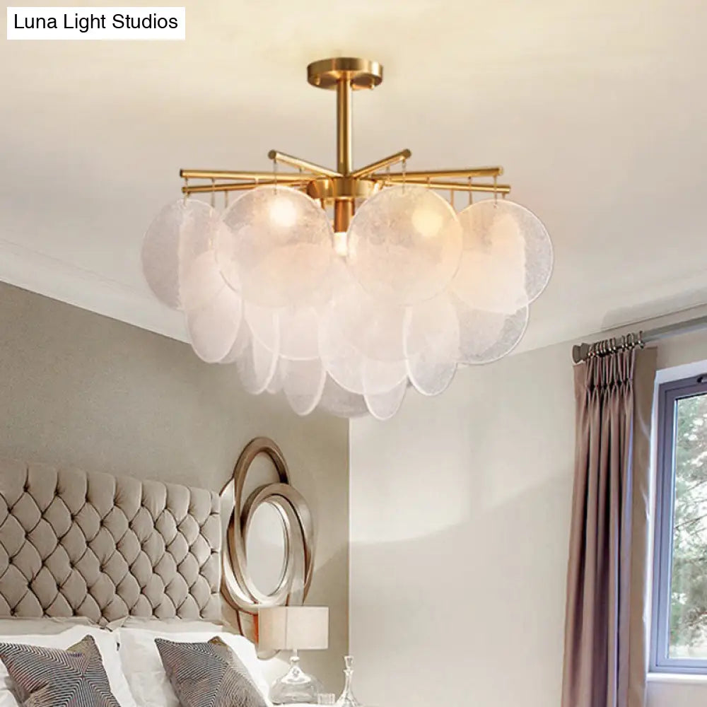 Modern Style Gold Finish Seedy Glass Disc Pendant Light For Dining Room Ceiling Chandelier