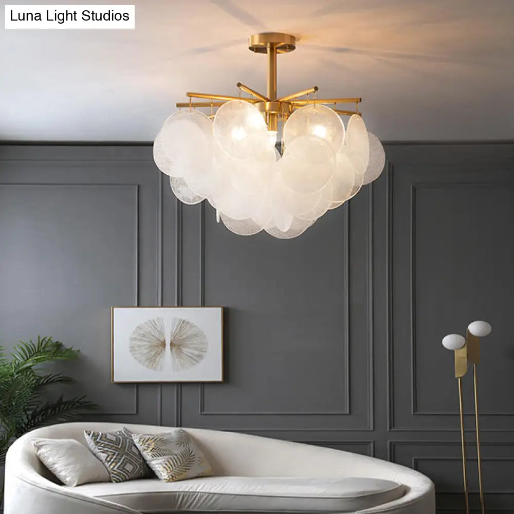 Modern Style Gold Finish Seedy Glass Disc Pendant Light For Dining Room Ceiling Chandelier