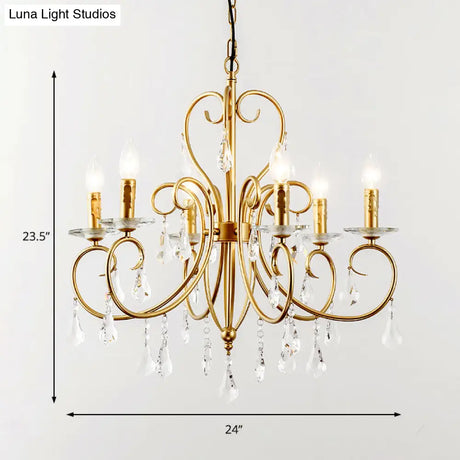 Modern Style Hanging Candle Lamp with Crystal Accent 3/6 Lights Chandelier in Gold