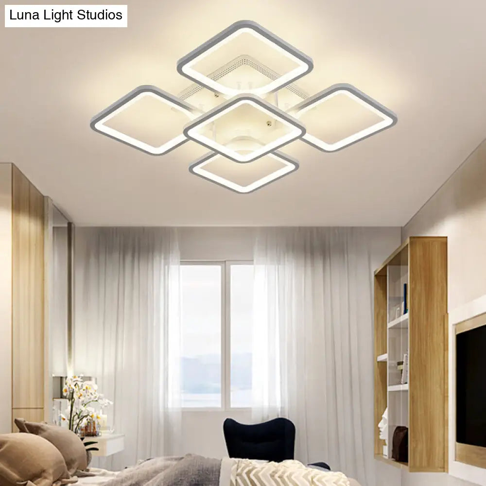 Modern Style Led Acrylic Square Semi Flush Mount Ceiling Light In White