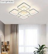 Modern Style Led Acrylic Square Semi Flush Mount Ceiling Light In White
